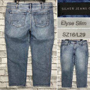 Silver Elyse Slim Sz 16 x 29 Stretch Denim Jeans fit larger than a 16